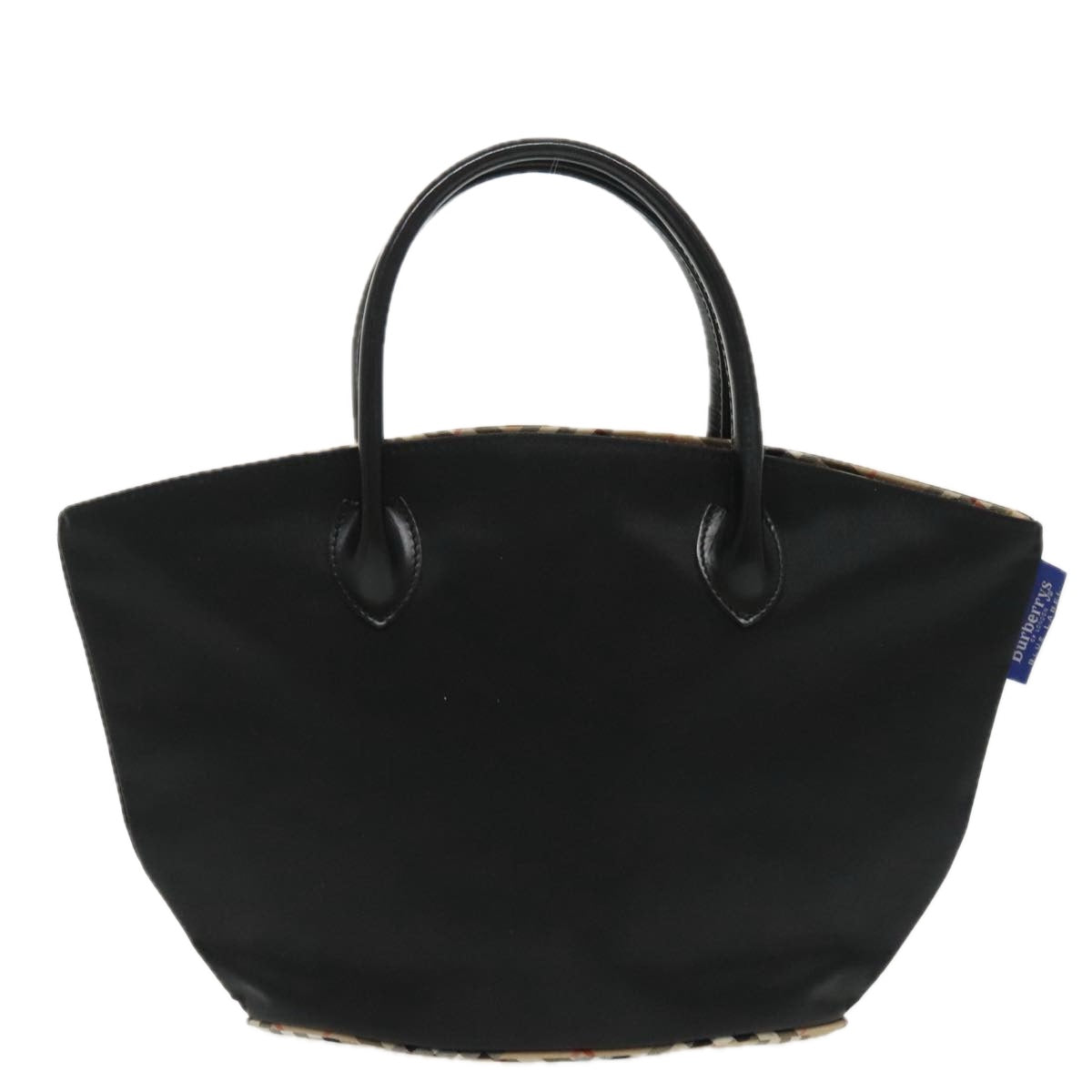 Burberrys Nova Check Blue Label Hand Bag Nylon Black Auth ac3329