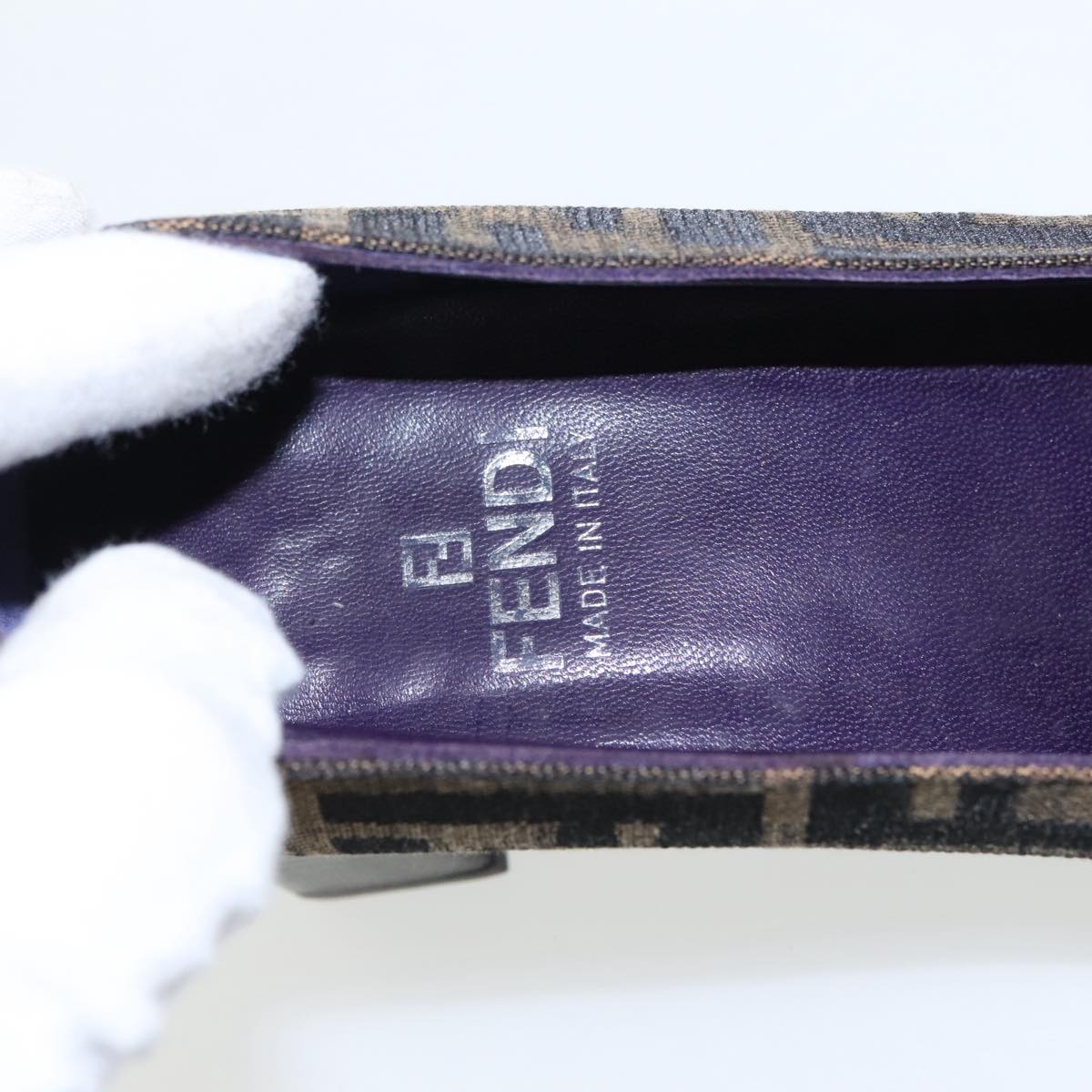 FENDI Zucca Canvas High Heels 36 1/2C Brown Black Purple Auth ac3347