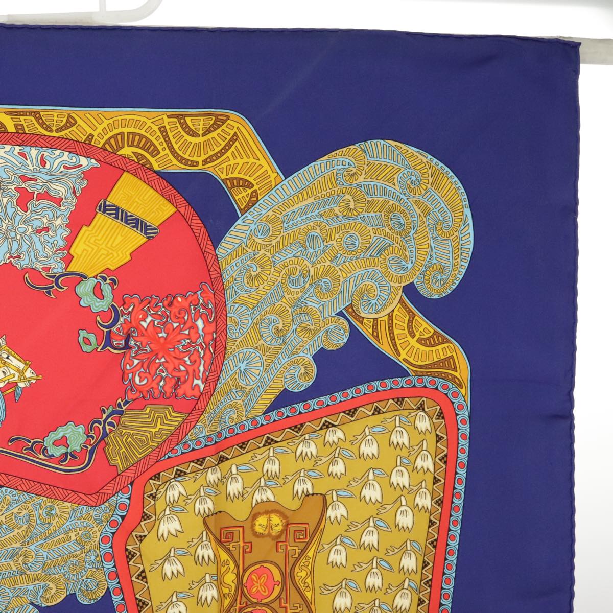 HERMES Carre 90 Scarf ""ART des STEPPES"" Silk Blue Auth ac3349