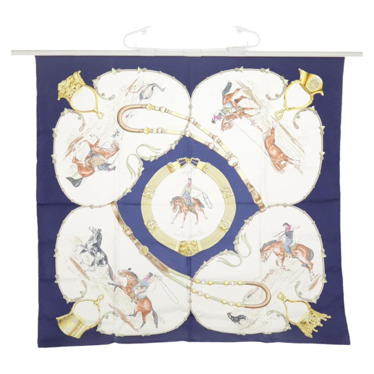 HERMES Carre 90 Scarf ""Pampa"" Silk Blue White Auth ac3351