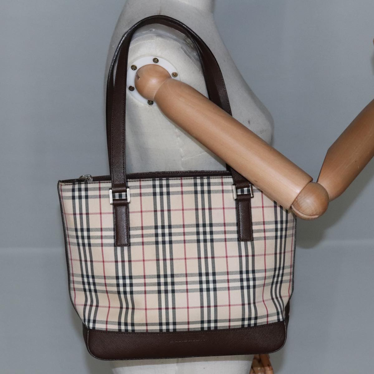 Burberrys Nova Check Canvas Tote Bag Beige Brown Auth ac3357