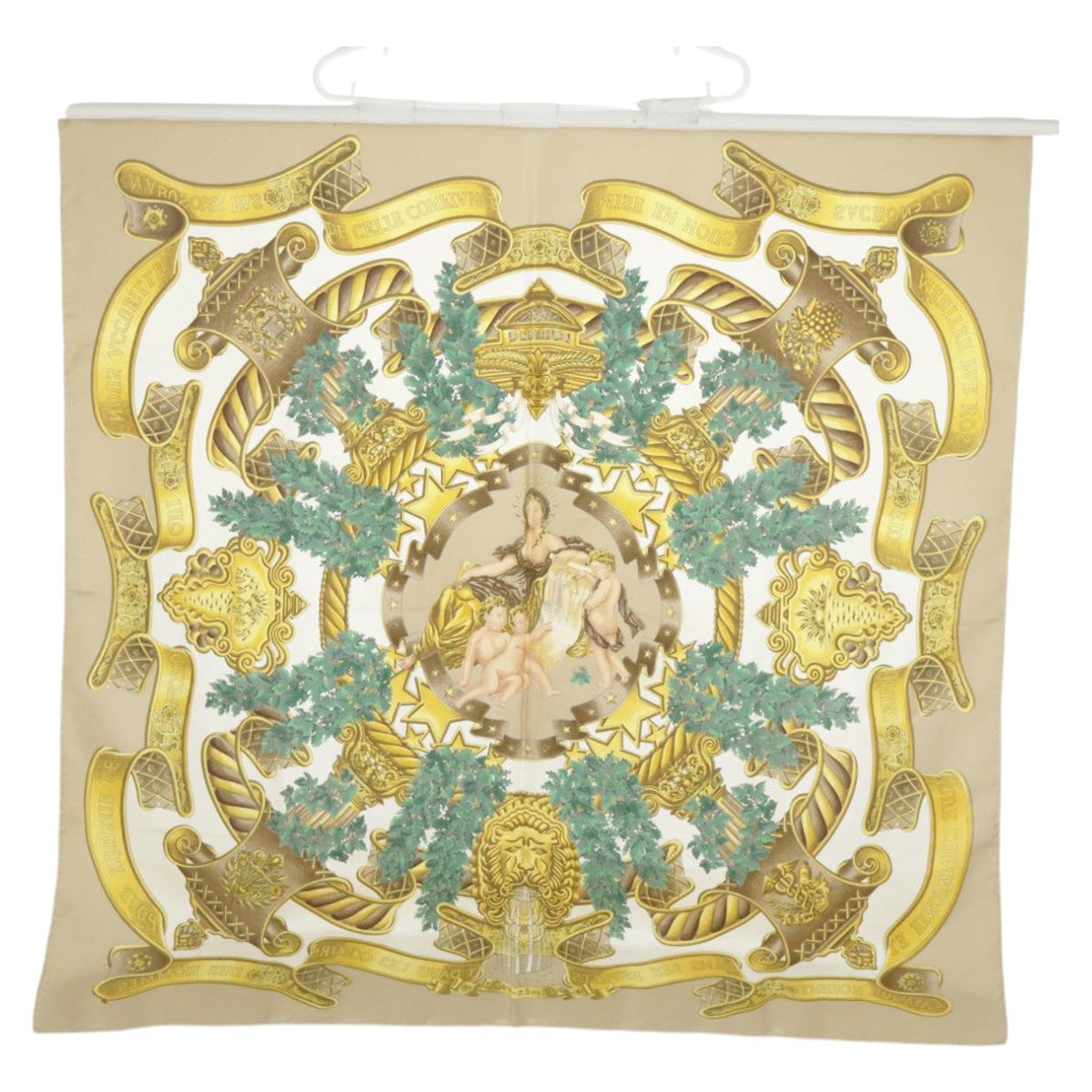 HERMES Carre 90 Scarf ""EUROPE"" Silk Beige Yellow Auth ac3376