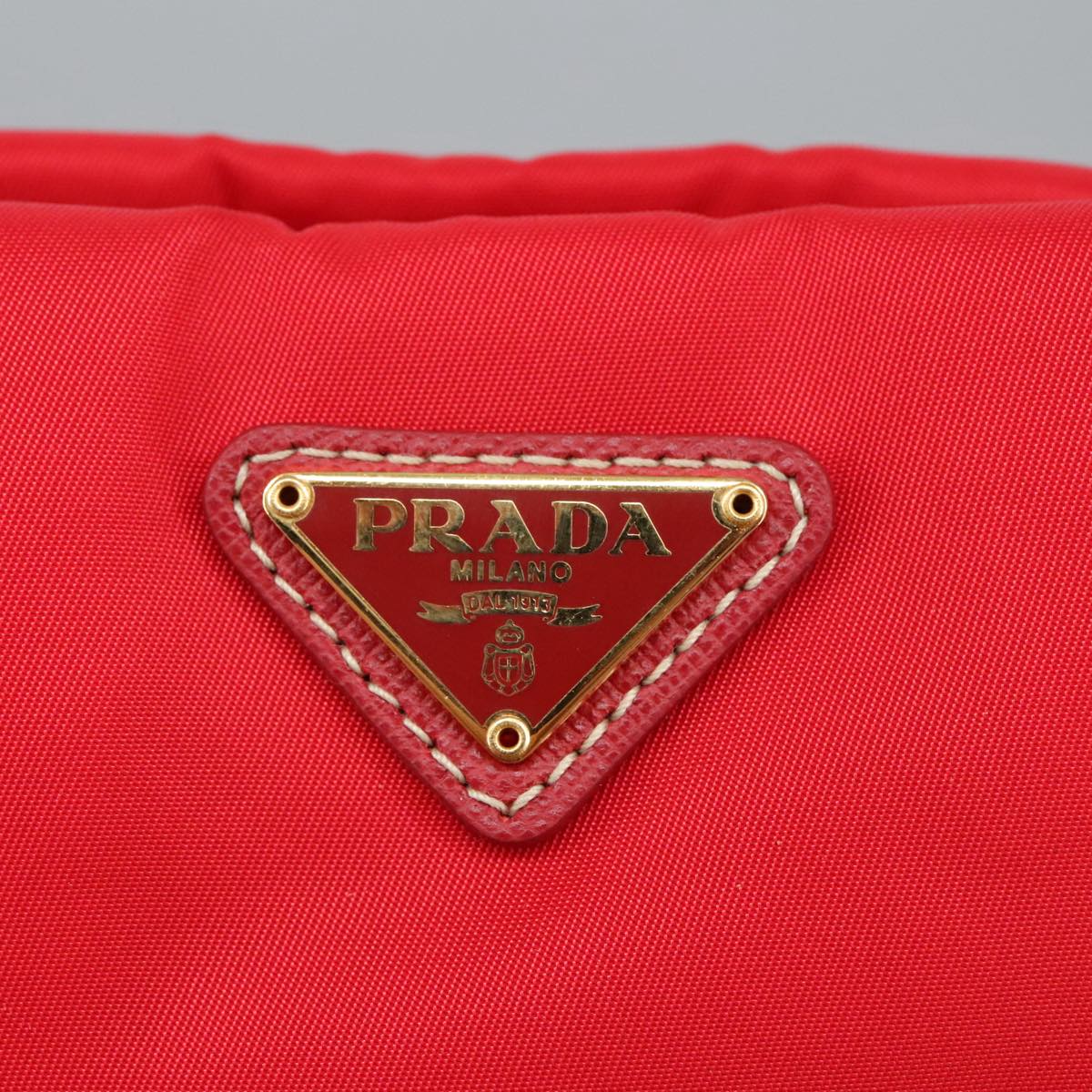 PRADA Pouch Nylon Red Gold Auth ac3383