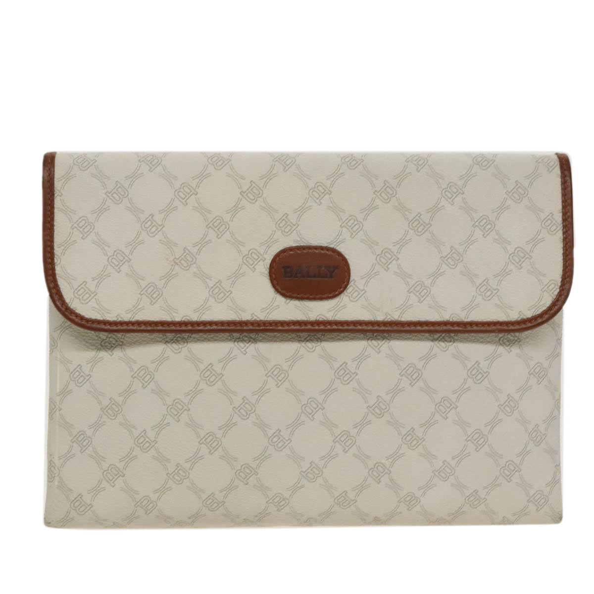 BALLY Clutch Bag PVC White Auth ac3387