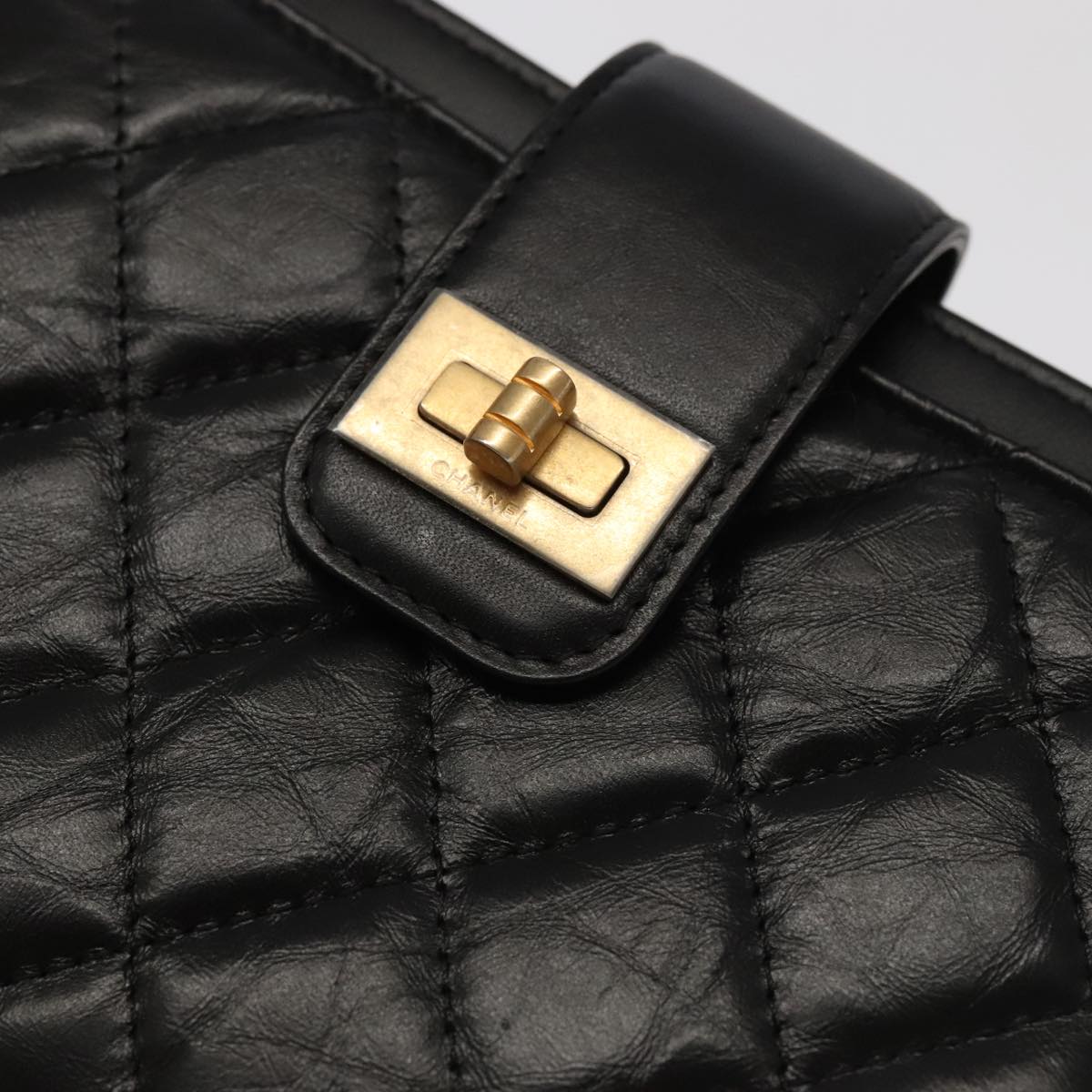 CHANEL Long Wallet Lamb Skin Black CC Auth ac3422A