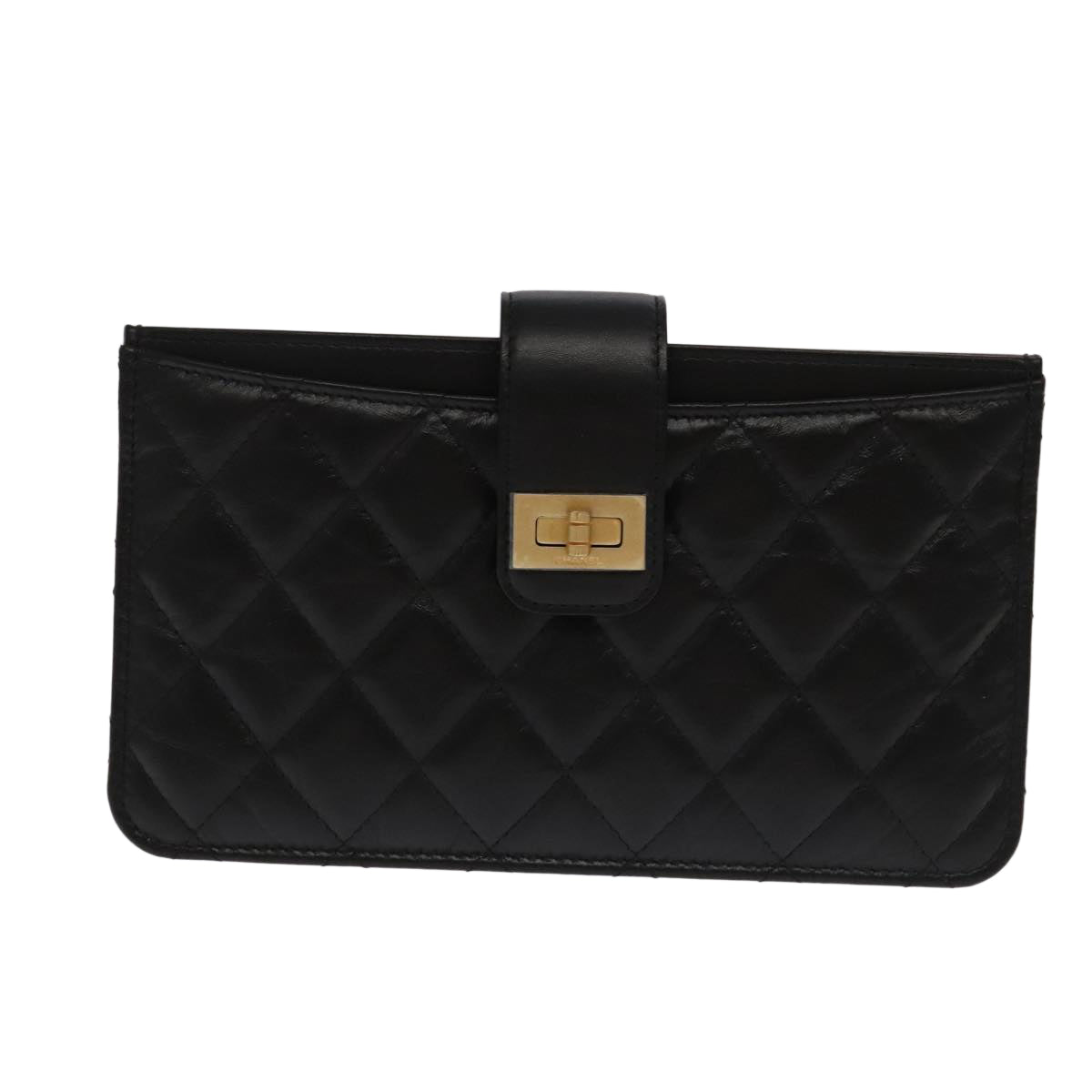 CHANEL Long Wallet Lamb Skin Black CC Auth ac3422A