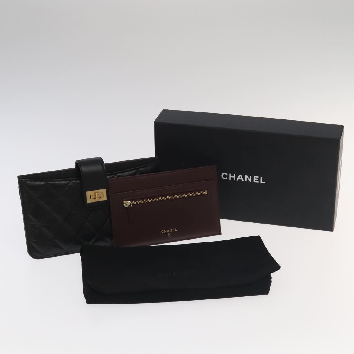 CHANEL Long Wallet Lamb Skin Black CC Auth ac3422A