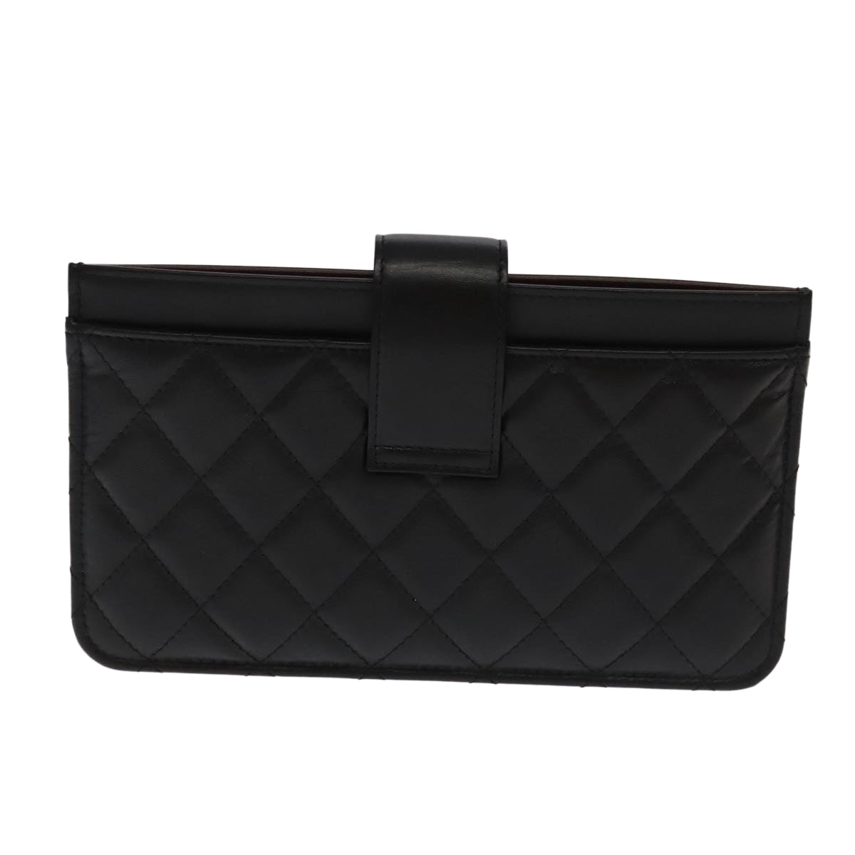 CHANEL Long Wallet Lamb Skin Black CC Auth ac3422A