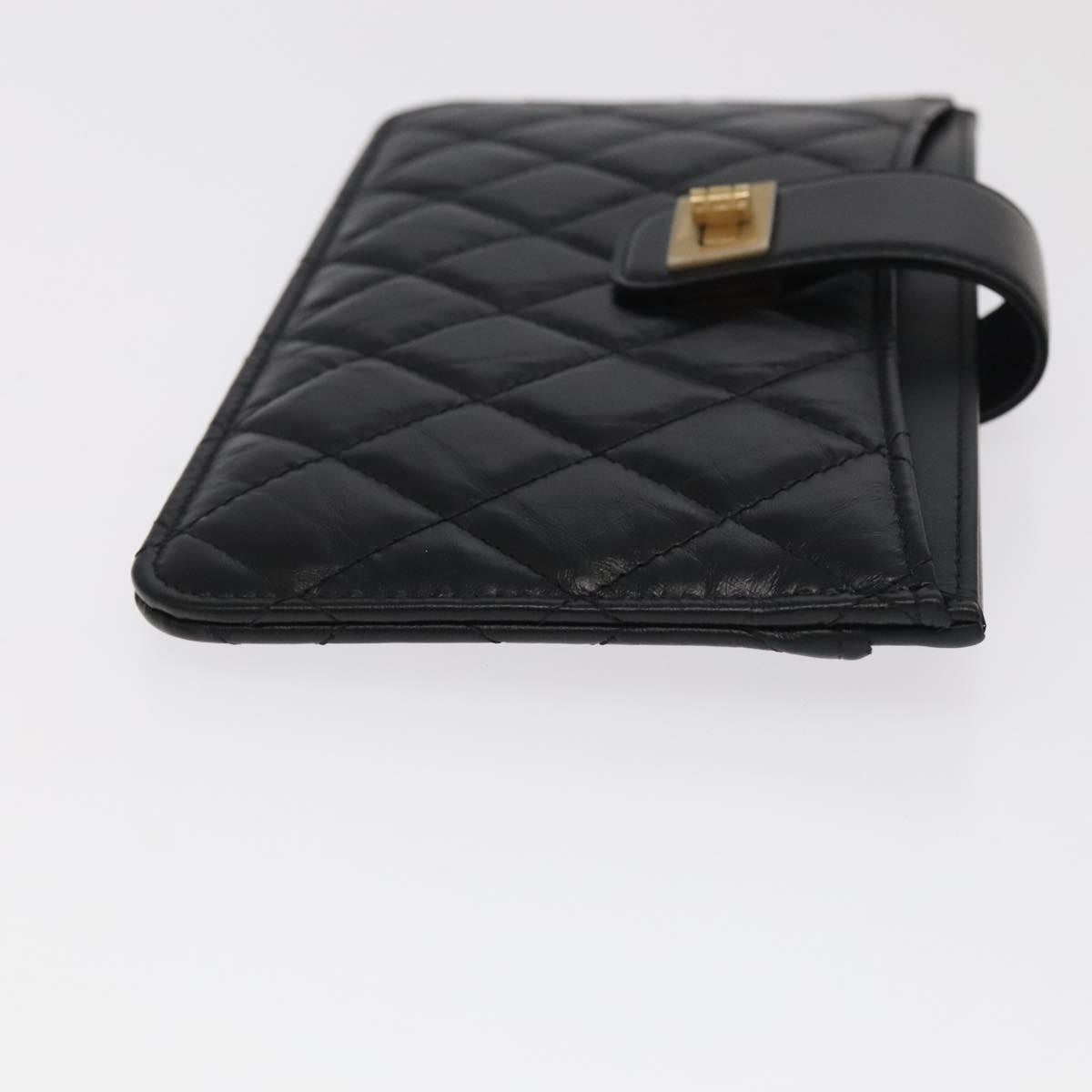 CHANEL Long Wallet Lamb Skin Black CC Auth ac3422A