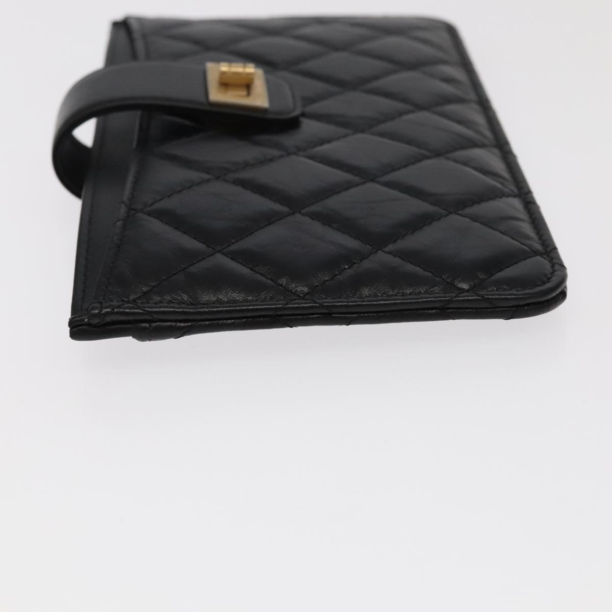 CHANEL Long Wallet Lamb Skin Black CC Auth ac3422A