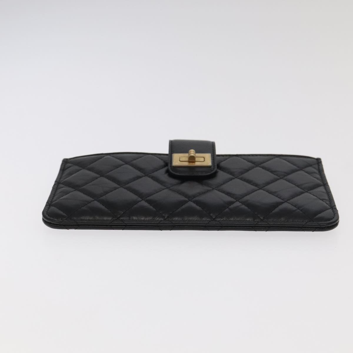 CHANEL Long Wallet Lamb Skin Black CC Auth ac3422A