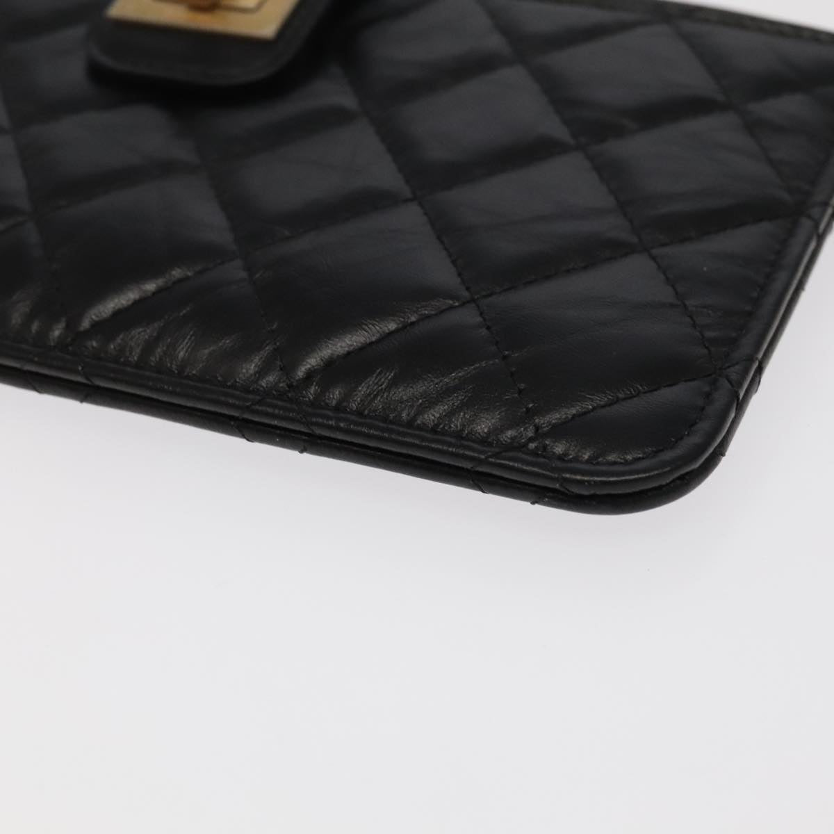 CHANEL Long Wallet Lamb Skin Black CC Auth ac3422A