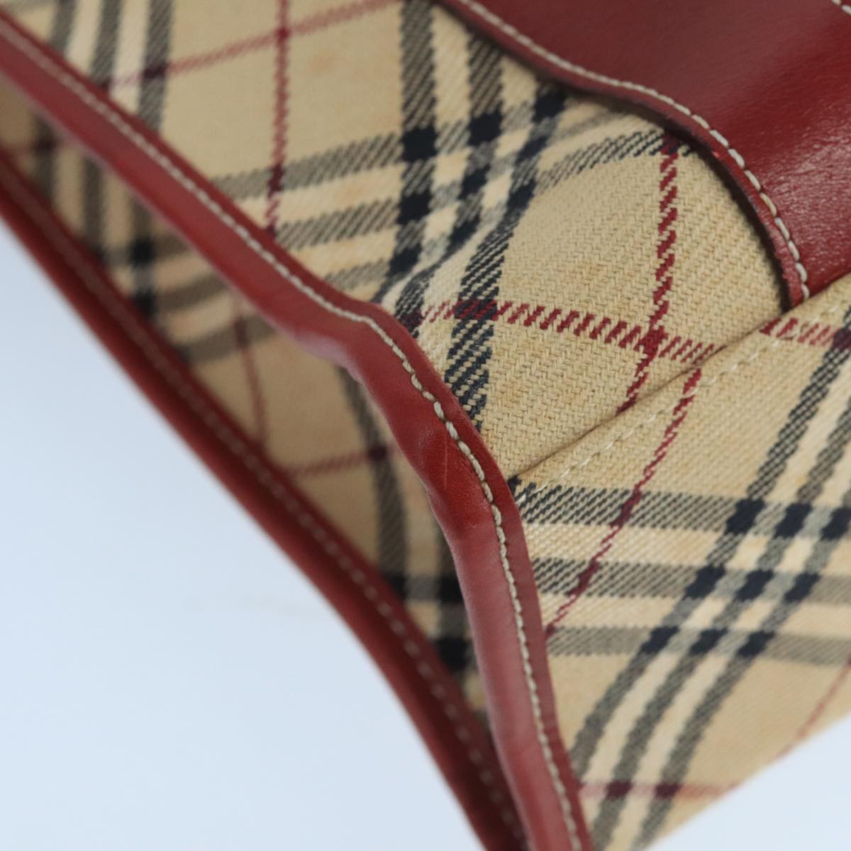 BURBERRY Tote Bag Canvas Leather Beige Red Silver Auth ac3428