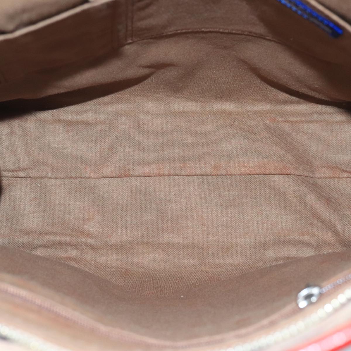 BURBERRY Tote Bag Canvas Leather Beige Red Silver Auth ac3428