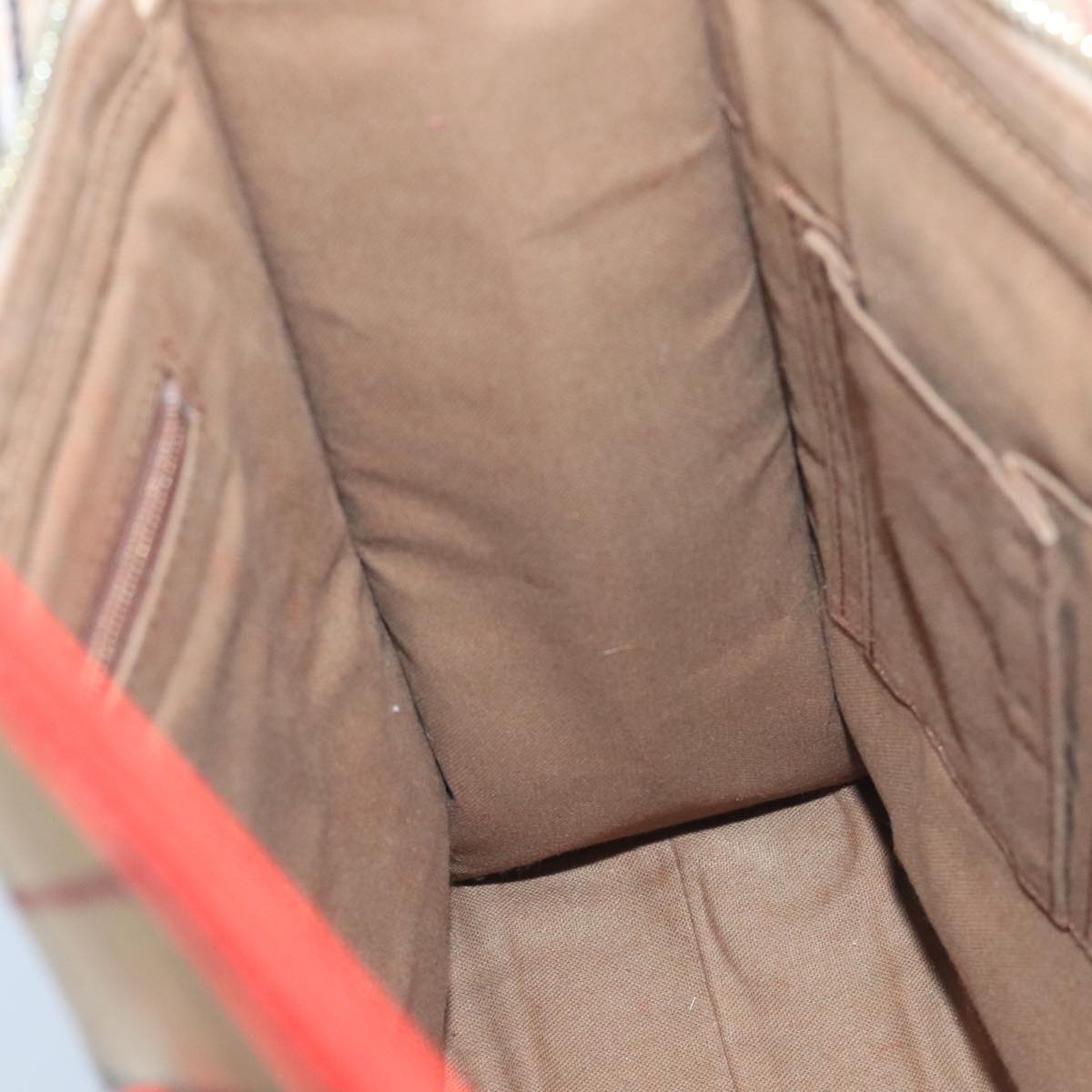BURBERRY Tote Bag Canvas Leather Beige Red Silver Auth ac3428