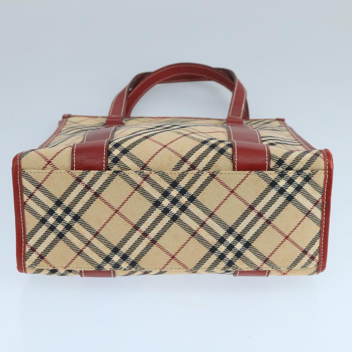 BURBERRY Tote Bag Canvas Leather Beige Red Silver Auth ac3428