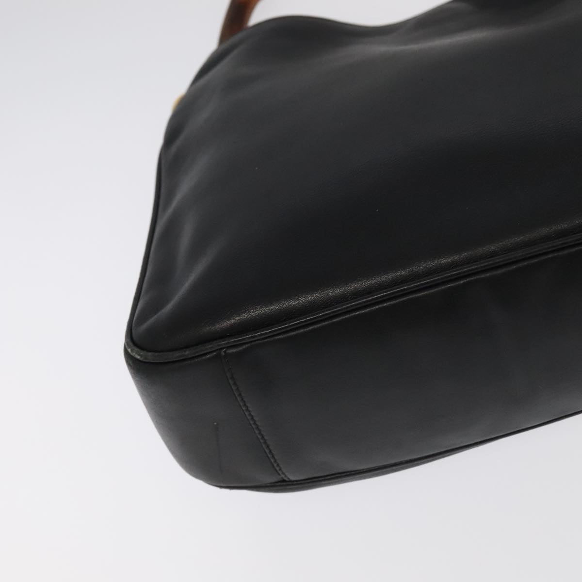 GUCCI Bamboo Hand Bag Leather 2way Black Gold Auth ac3453