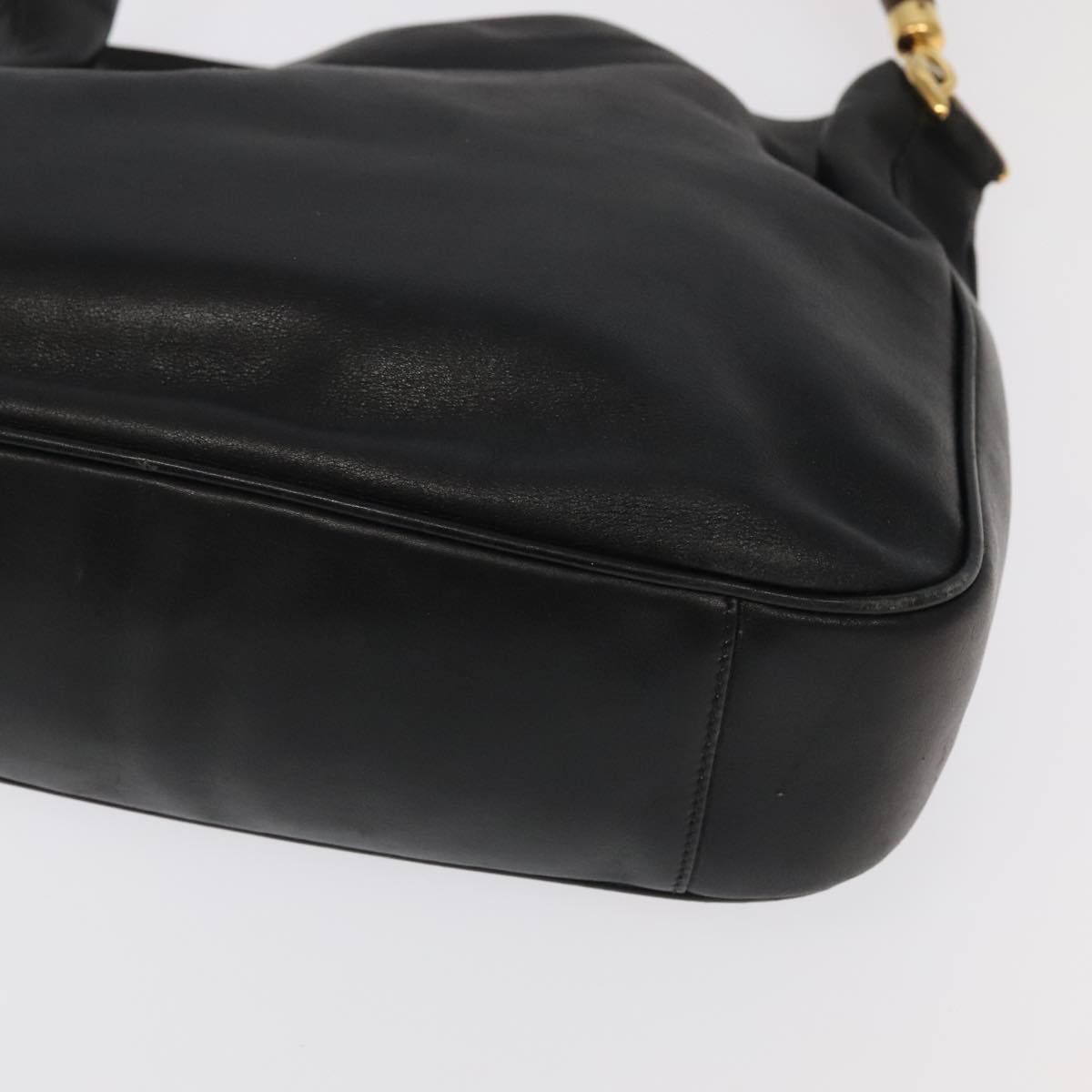 GUCCI Bamboo Hand Bag Leather 2way Black Gold Auth ac3453