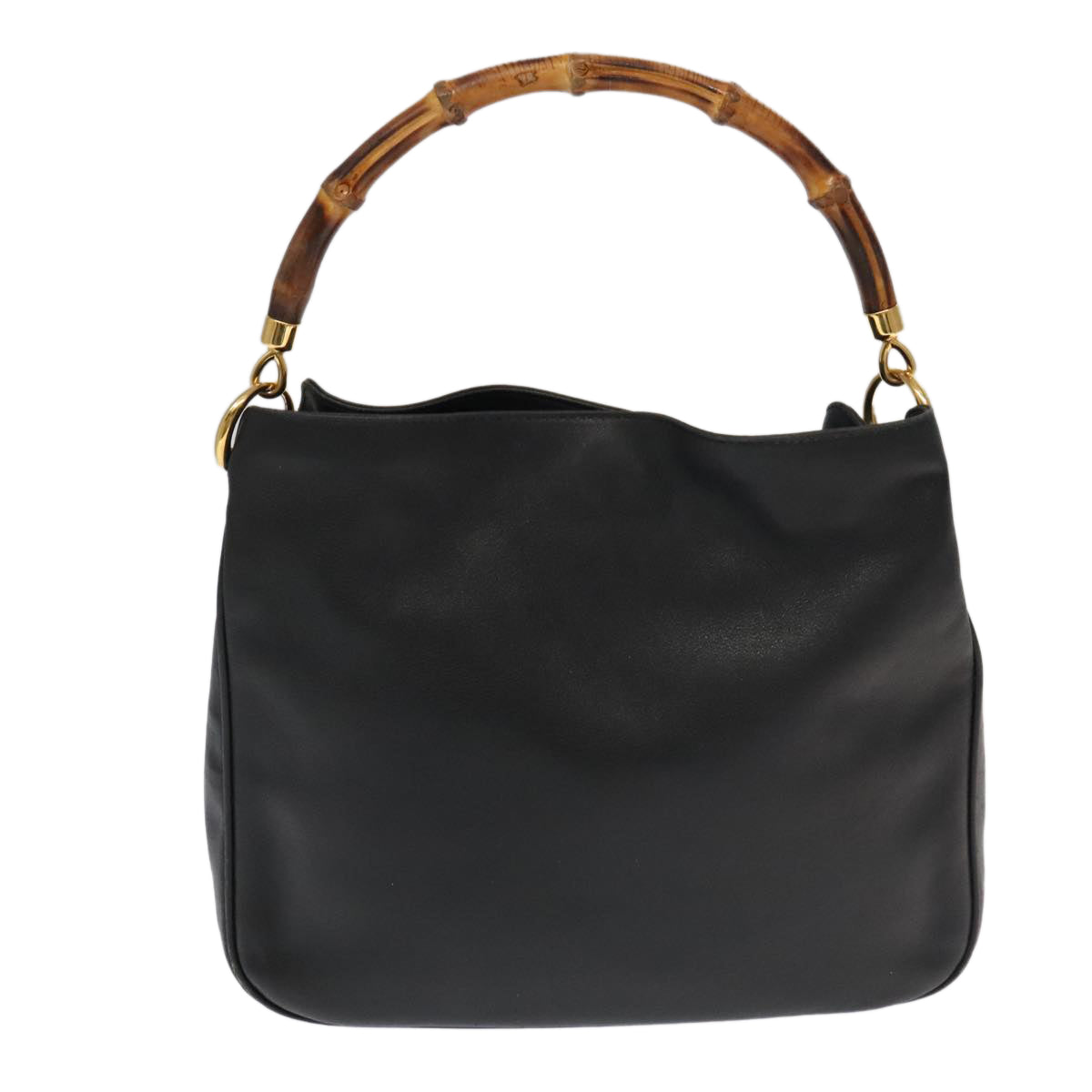 GUCCI Bamboo Hand Bag Leather 2way Black Gold Auth ac3453