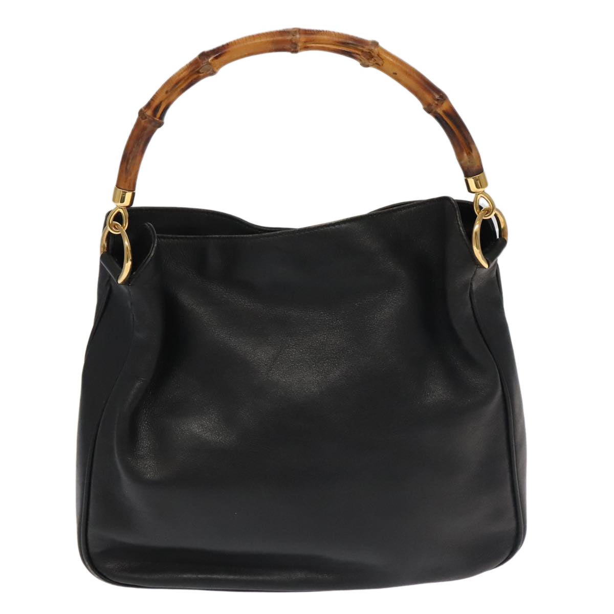 GUCCI Bamboo Hand Bag Leather 2way Black Gold Auth ac3453