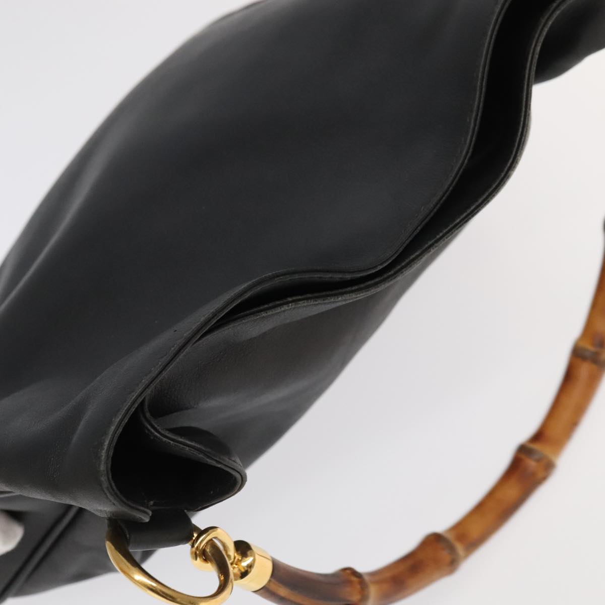 GUCCI Bamboo Hand Bag Leather 2way Black Gold Auth ac3453