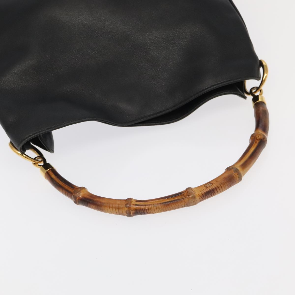 GUCCI Bamboo Hand Bag Leather 2way Black Gold Auth ac3453