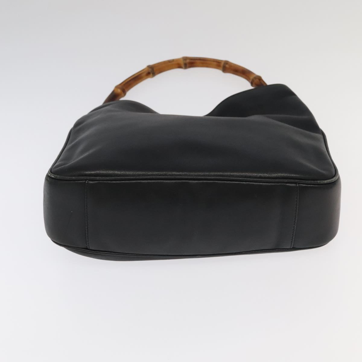 GUCCI Bamboo Hand Bag Leather 2way Black Gold Auth ac3453