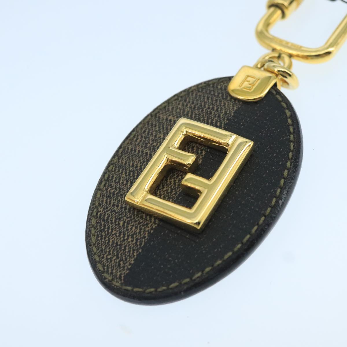 FENDI Pecan Canvas Key Holder Black Brown Auth ac3485