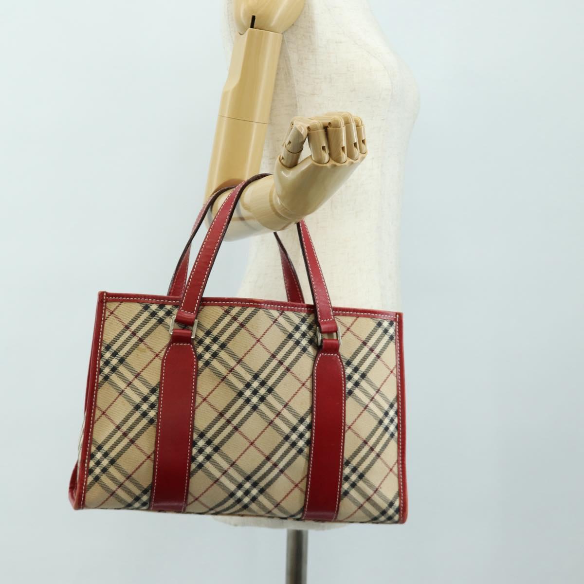 BURBERRY Nova Check Blue Label Hand Bag Canvas Beige Auth ac3491