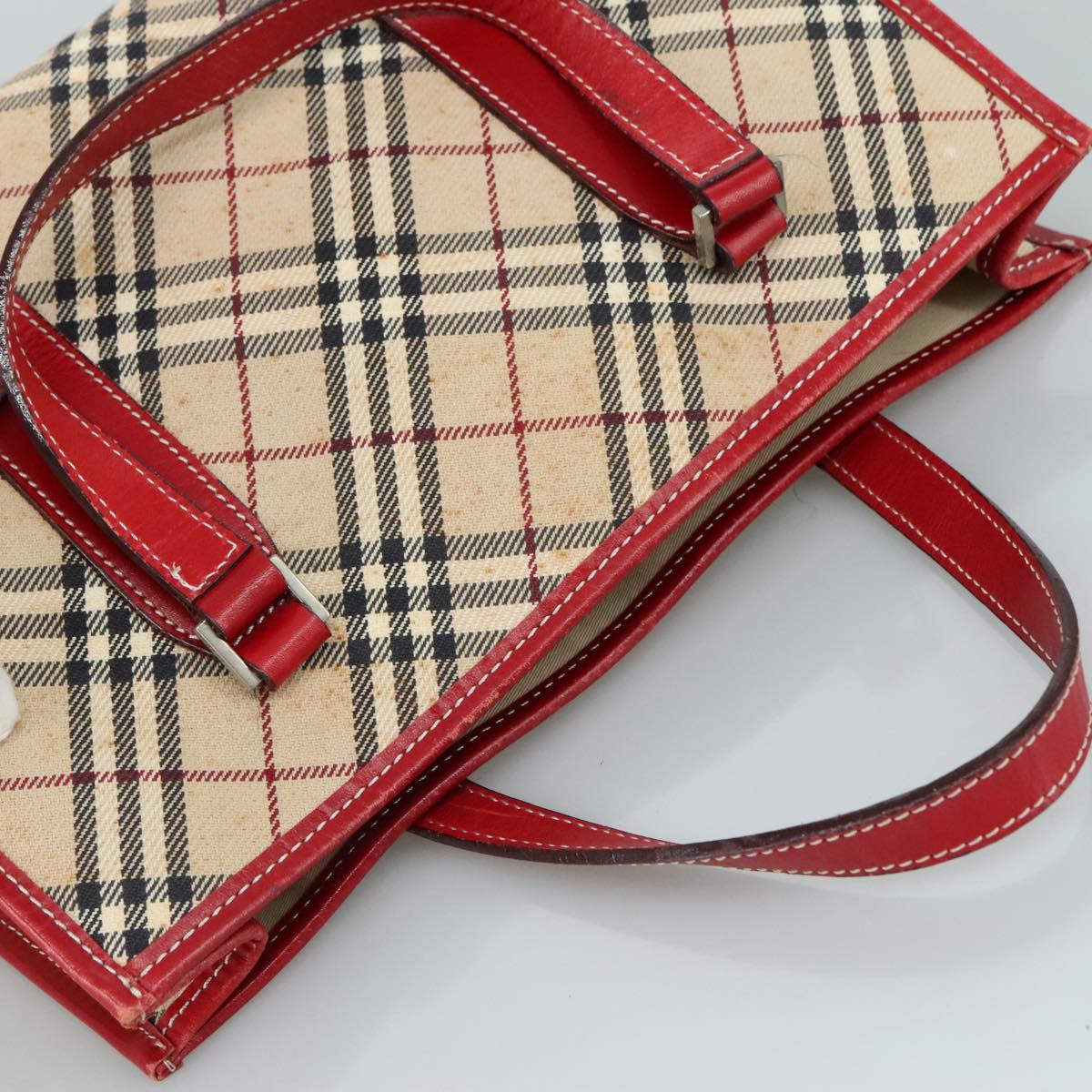 BURBERRY Nova Check Blue Label Hand Bag Canvas Beige Auth ac3491