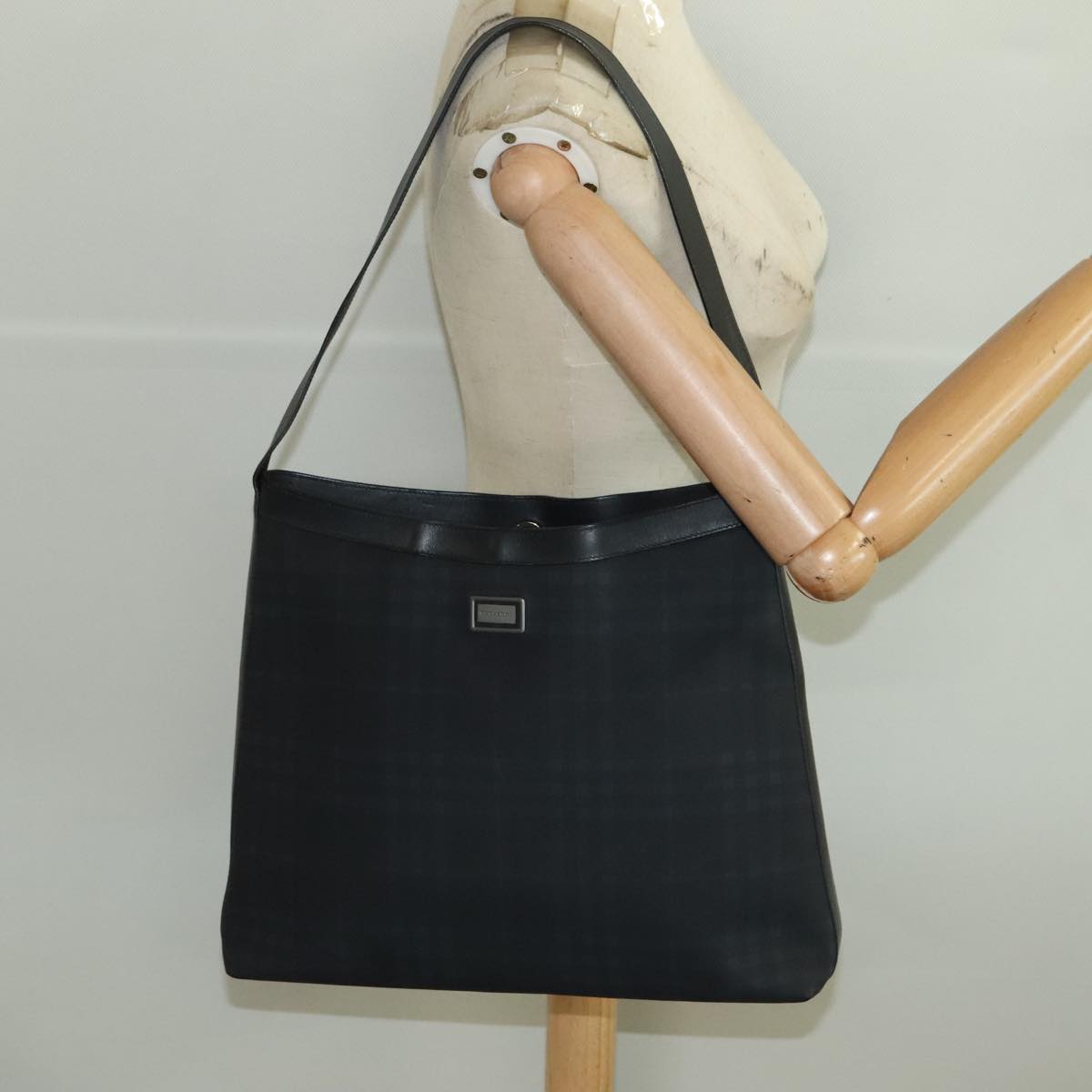BURBERRY Nova Check Shoulder Bag PVC Black Auth ac3493