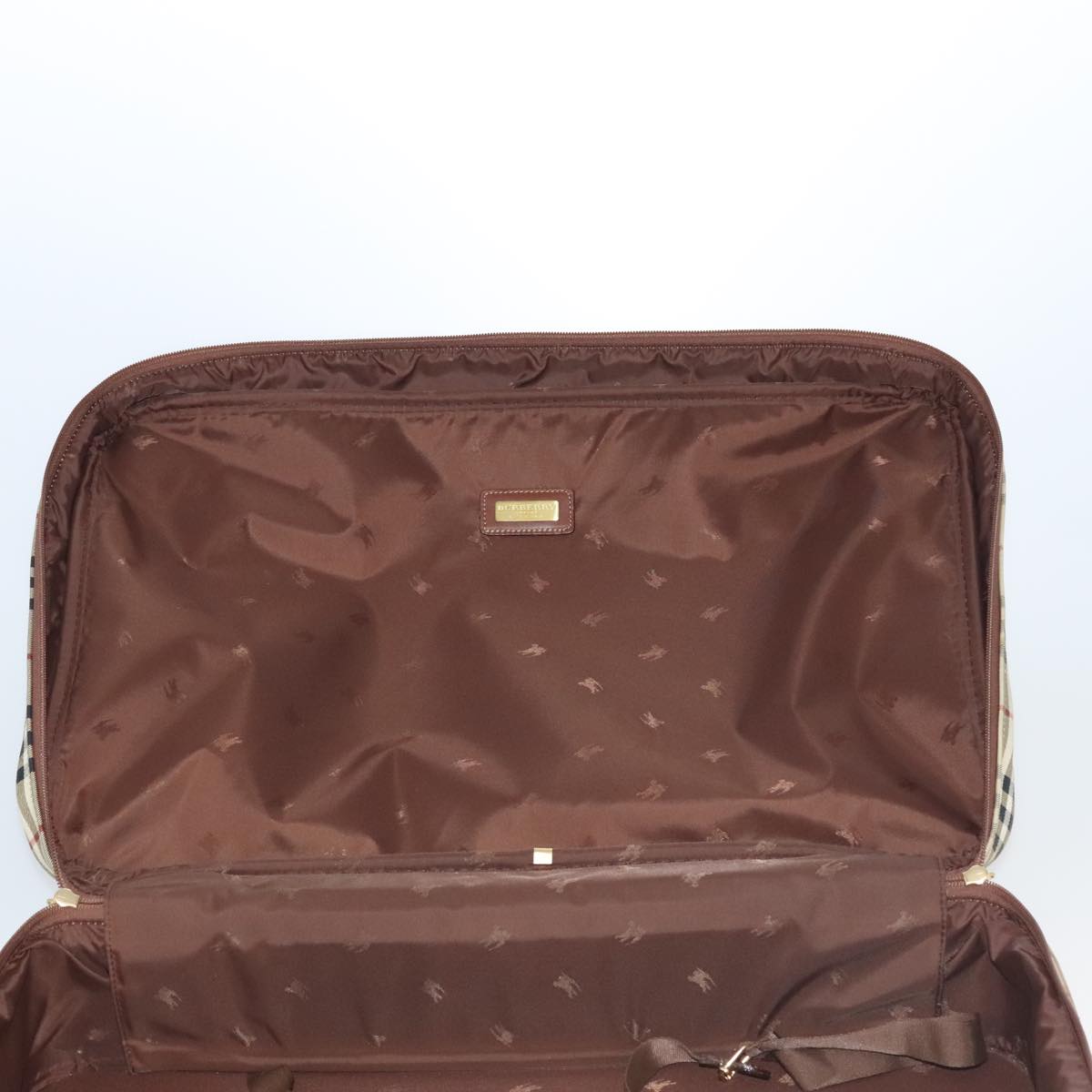 Burberrys Nova Check suitcase PVC Leather Beige Brown Gold Auth ac3494