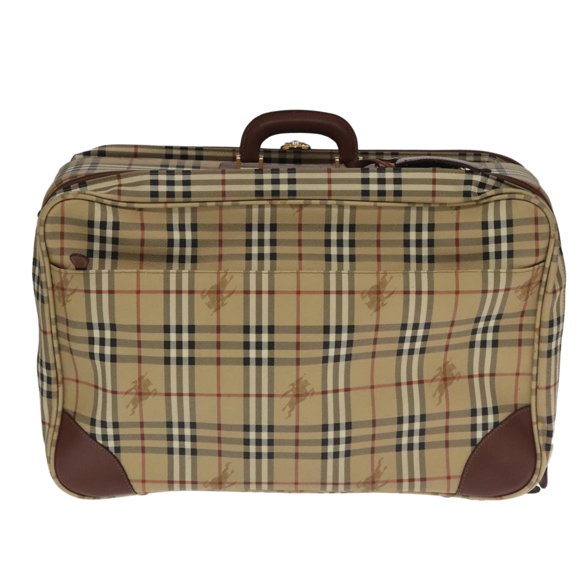 Burberrys Nova Check suitcase PVC Leather Beige Brown Gold Auth ac3494