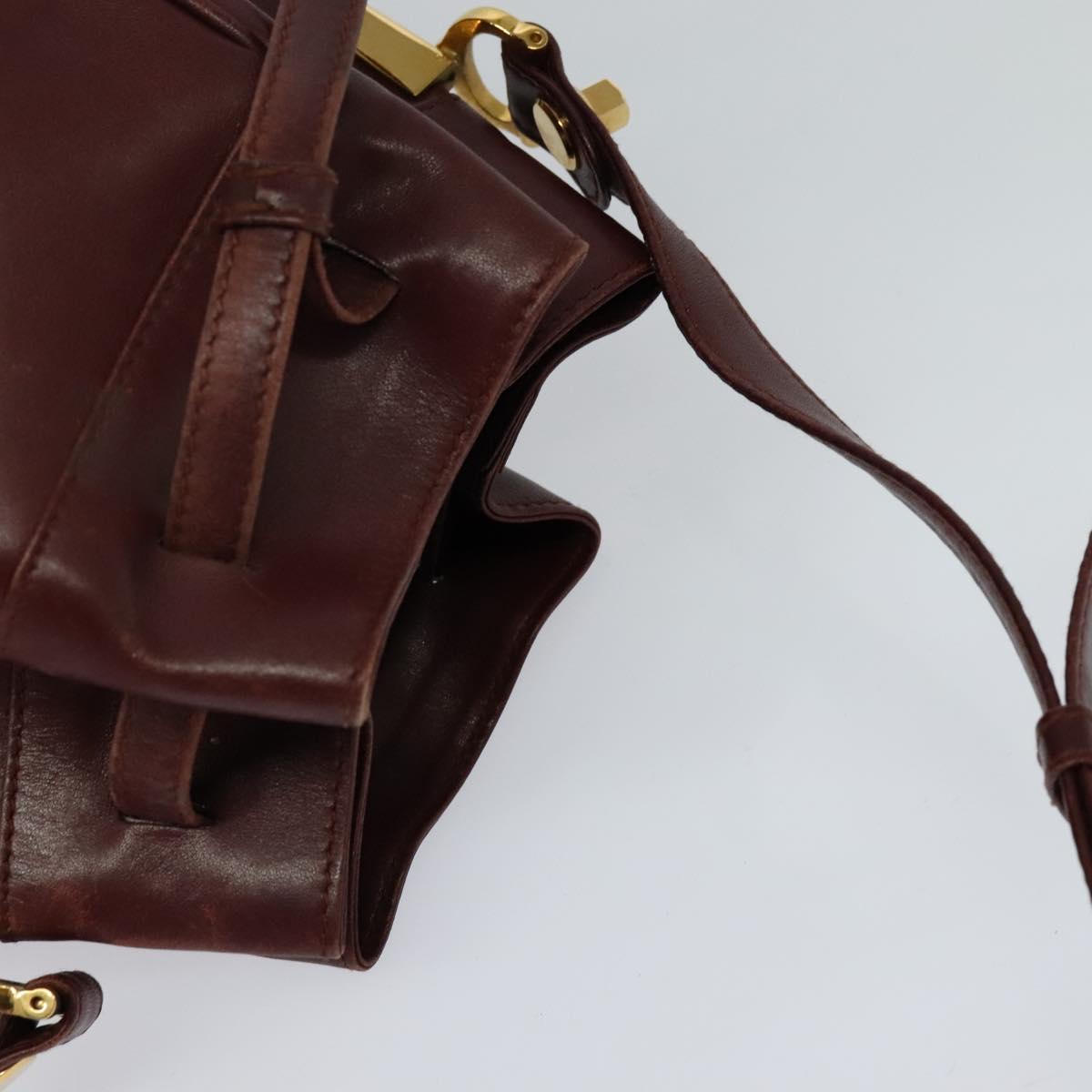 CARTIER Shoulder Bag Leather Bordeaux Gold Auth ac3496