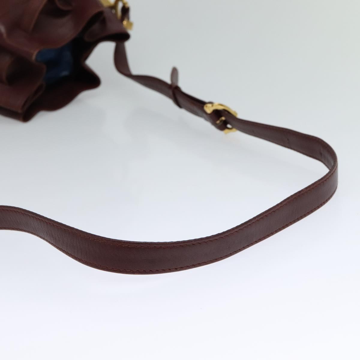 CARTIER Shoulder Bag Leather Bordeaux Gold Auth ac3496