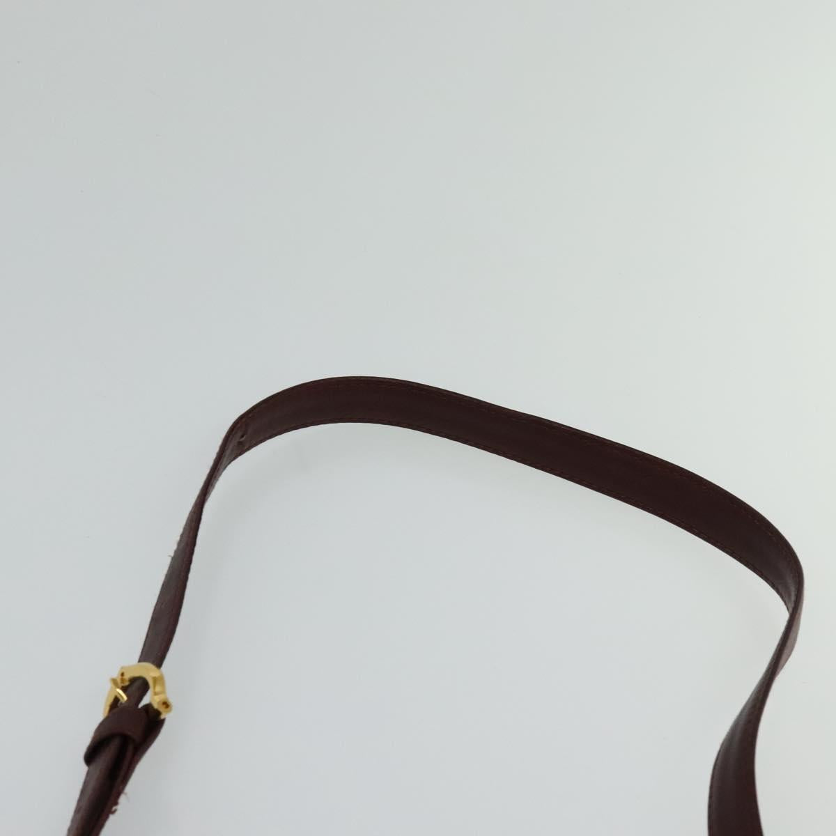 CARTIER Shoulder Bag Leather Bordeaux Gold Auth ac3496