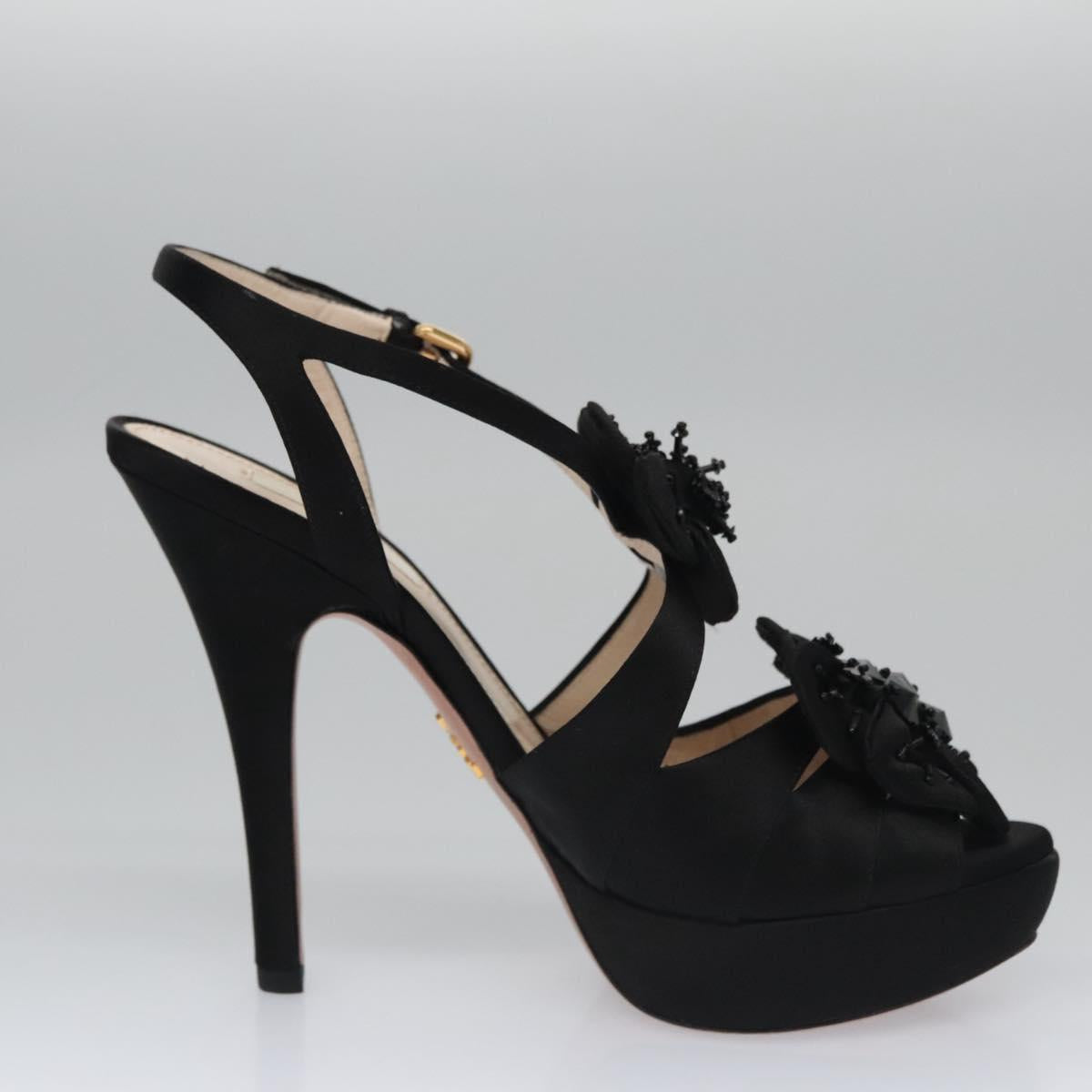 PRADA High heels Satin 37 1/2 Black Auth ac3535