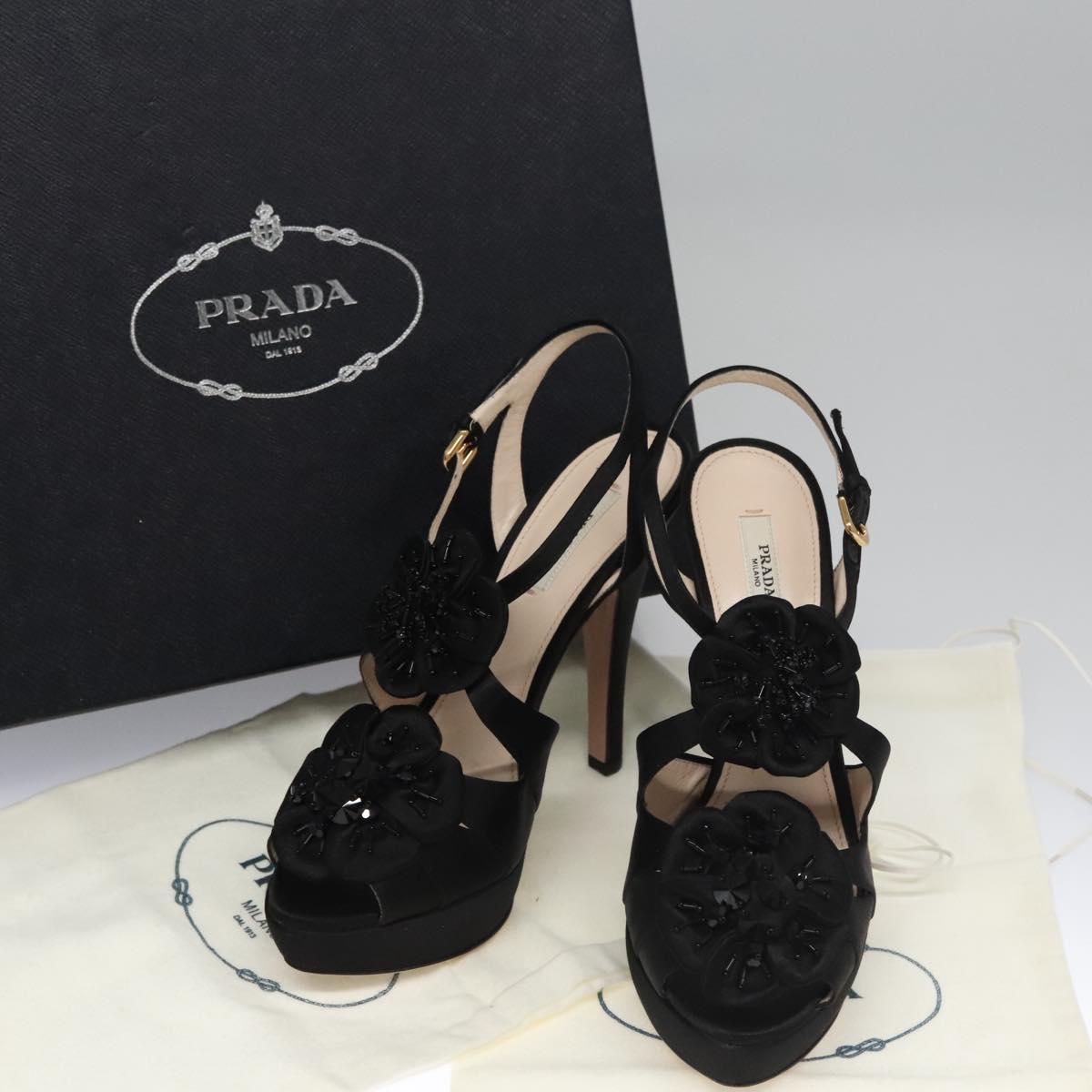 PRADA High heels Satin 37 1/2 Black Auth ac3535