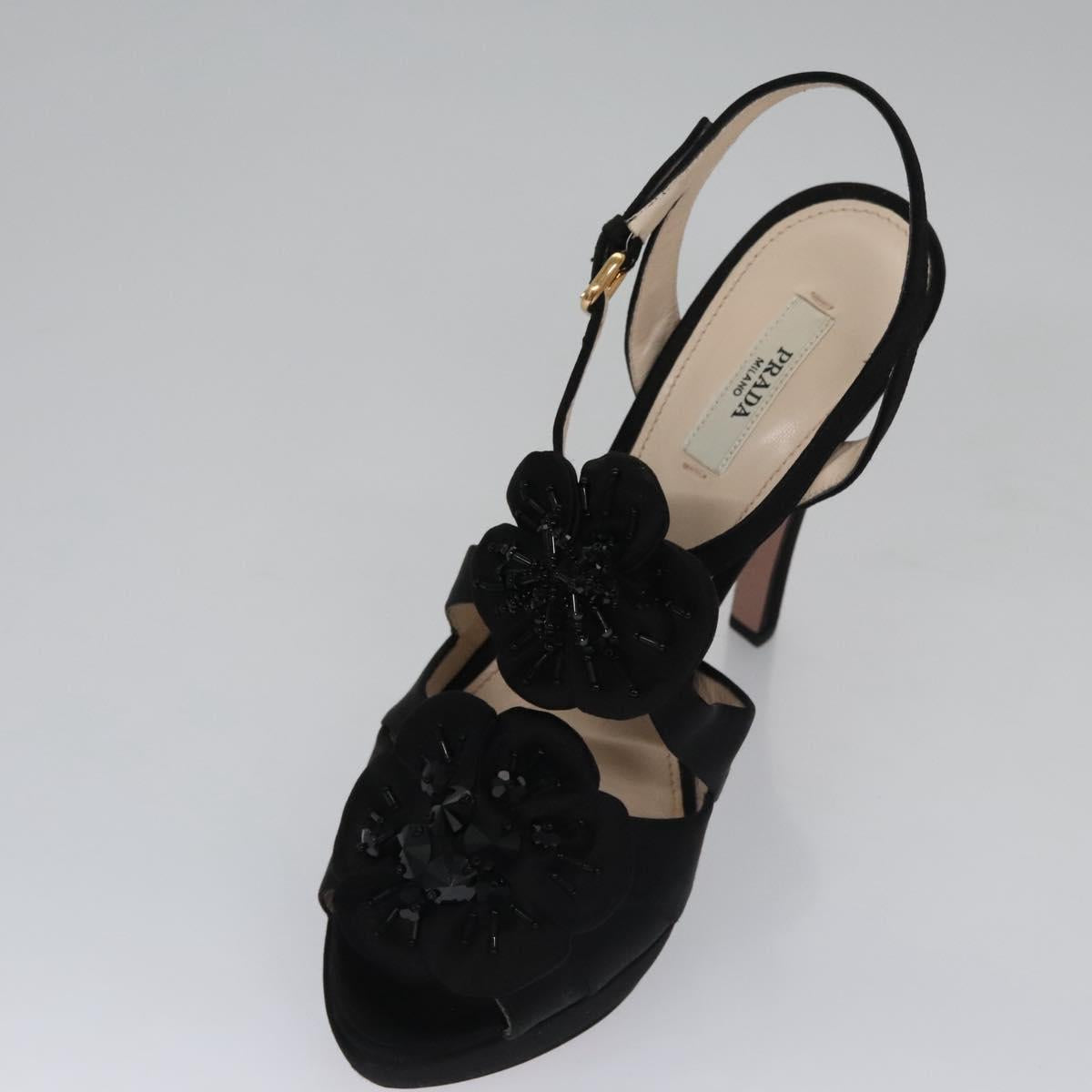 PRADA High heels Satin 37 1/2 Black Auth ac3535