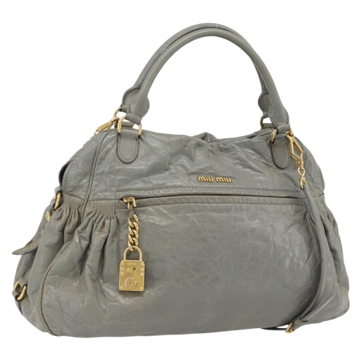 Miu Miu Hand Bag Leather 2way Gray Gold Auth ac3542