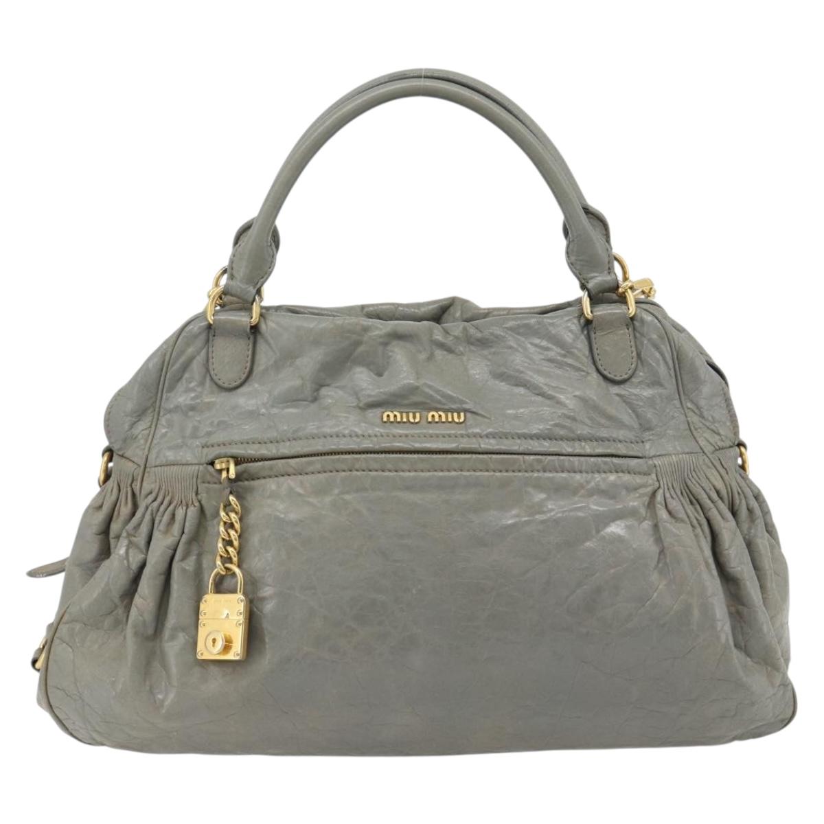 Miu Miu Hand Bag Leather 2way Gray Gold Auth ac3542