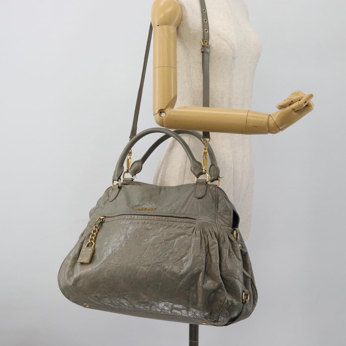 Miu Miu Hand Bag Leather 2way Gray Gold Auth ac3542