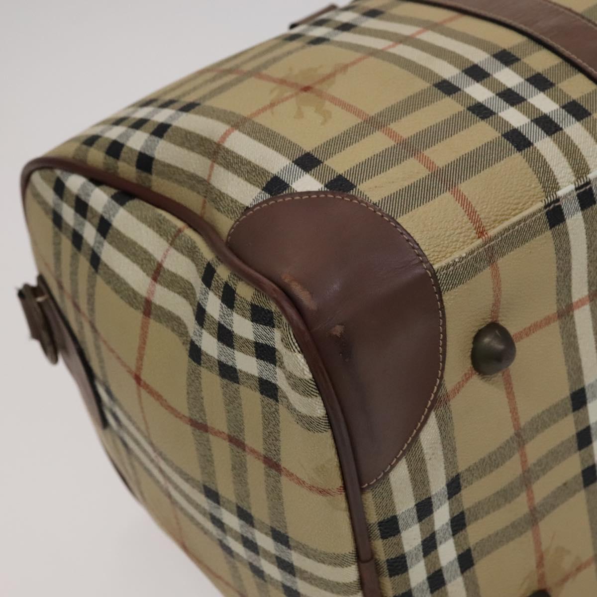 Burberrys Nova Check Boston Bag PVC Leather 2way Beige Auth ac3563
