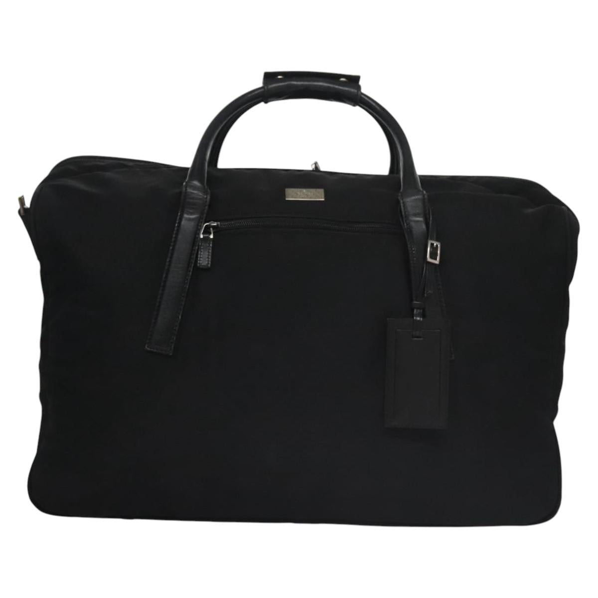 GUCCI Boston Bag Nylon Black Silver 012 0393 12 001553 Auth ac3569