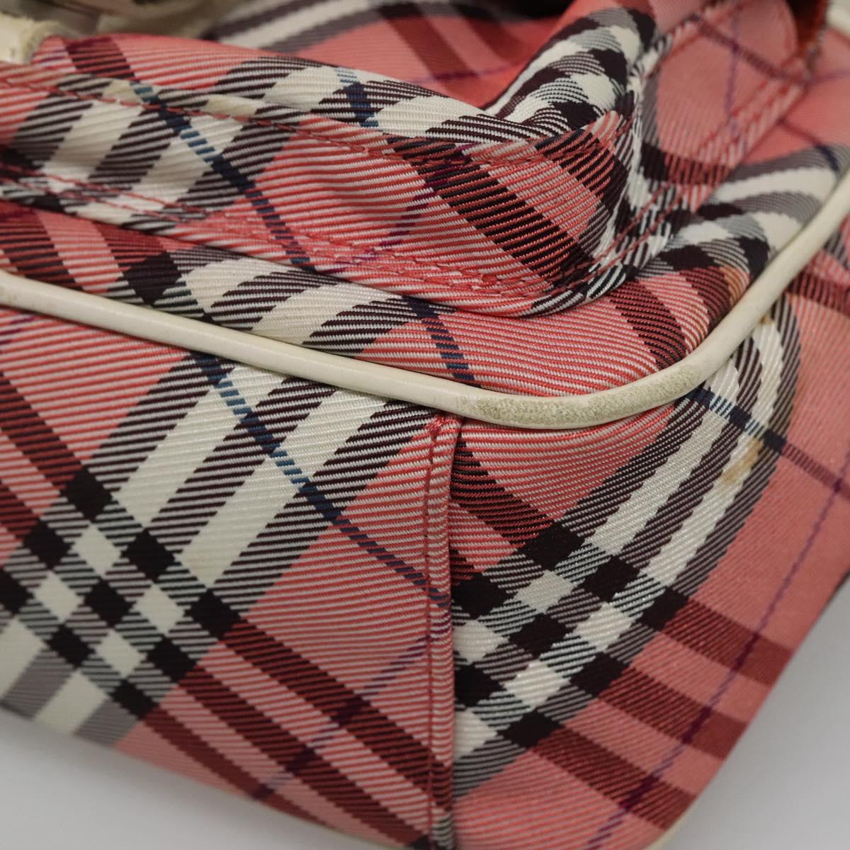 BURBERRY Nova Check Blue Label Shoulder Bag Nylon Pink Silver Auth ac3585