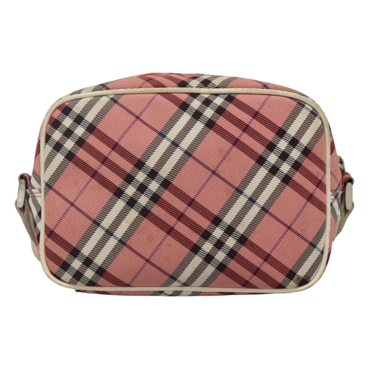 BURBERRY Nova Check Blue Label Shoulder Bag Nylon Pink Silver Auth ac3585