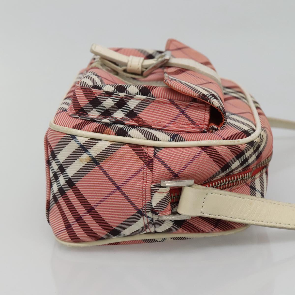 BURBERRY Nova Check Blue Label Shoulder Bag Nylon Pink Silver Auth ac3585