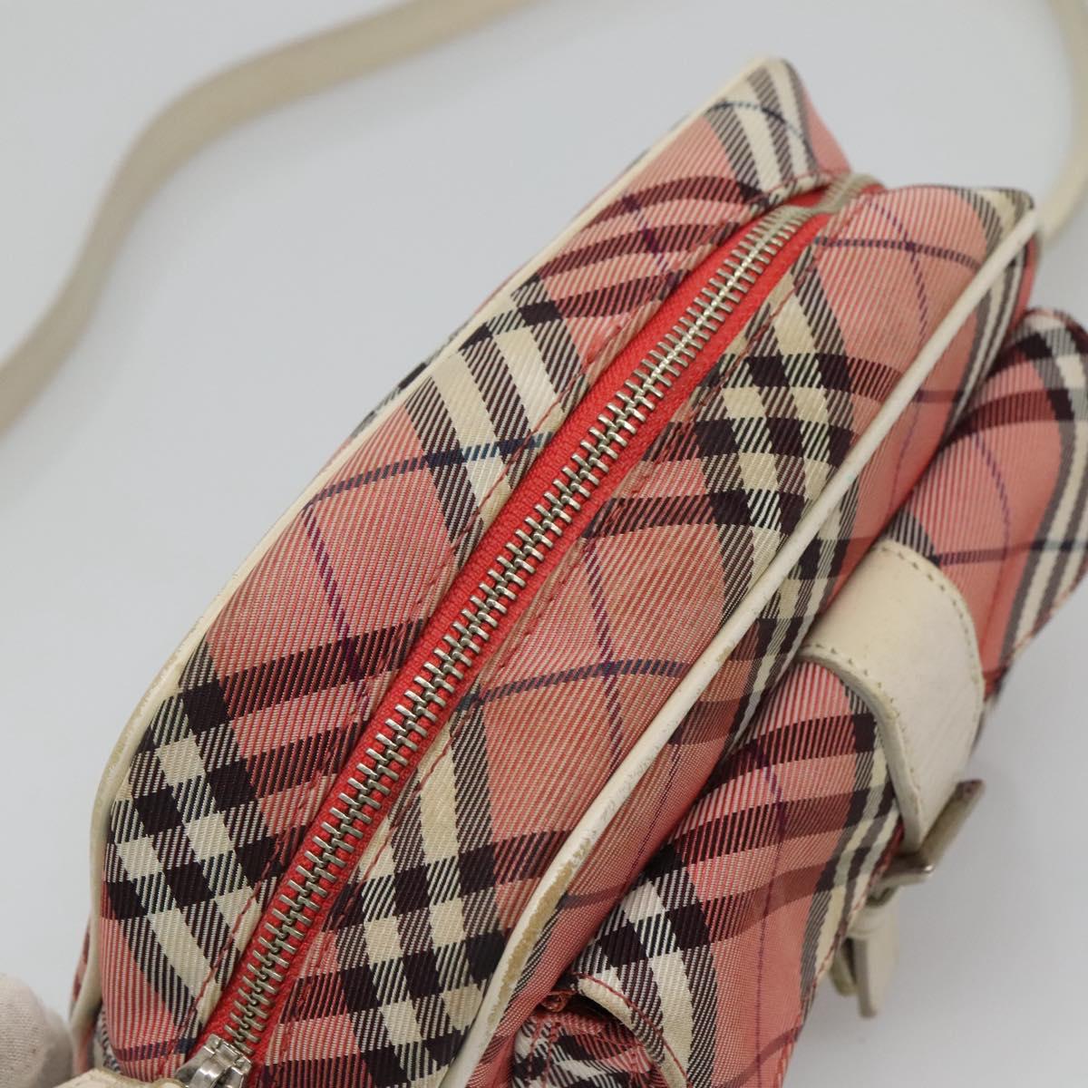 BURBERRY Nova Check Blue Label Shoulder Bag Nylon Pink Silver Auth ac3585