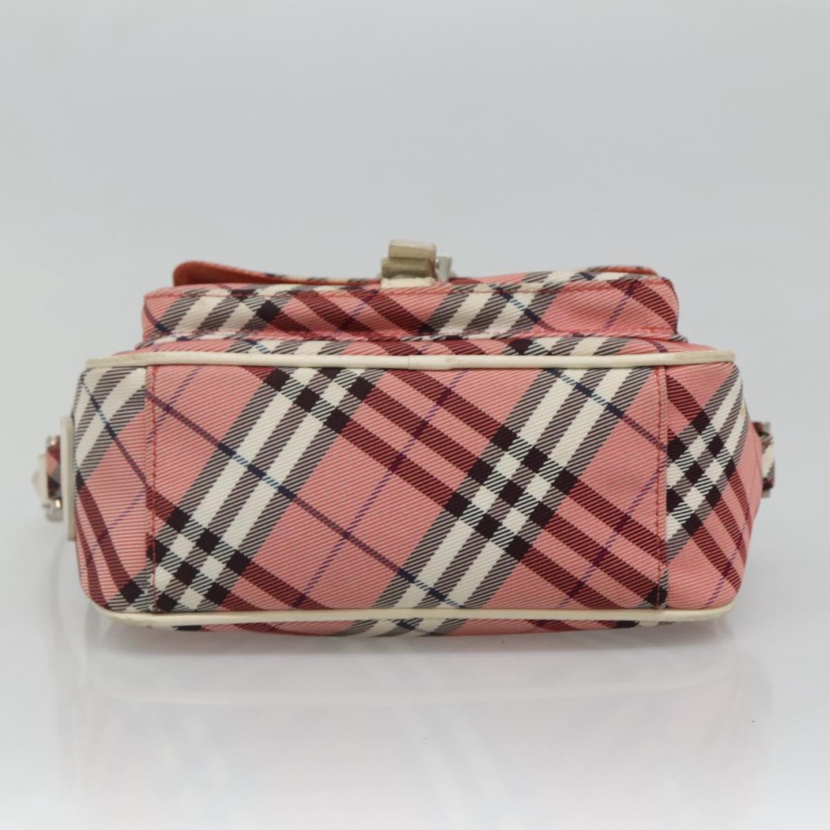 BURBERRY Nova Check Blue Label Shoulder Bag Nylon Pink Silver Auth ac3585