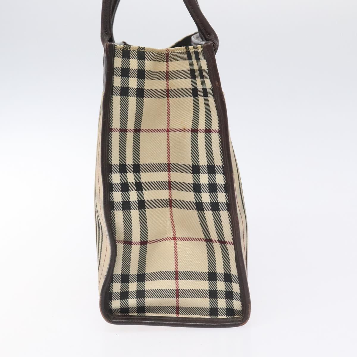 BURBERRY Nova Check Hand Bag Nylon Leather Beige Silver Auth ac3586